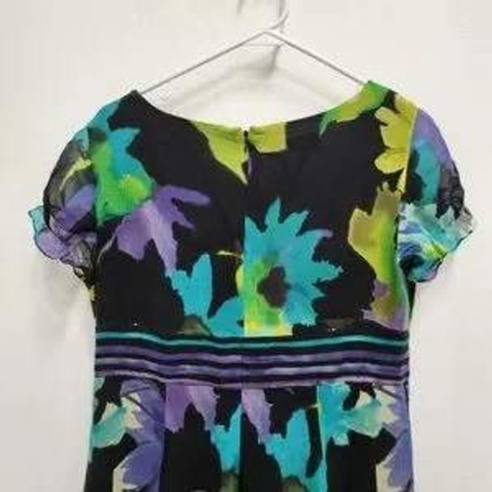 VTG Y2K Jones New York Dress Womens 12 Black Floral Silk Empire Waist Midi - Picture 6 of 11